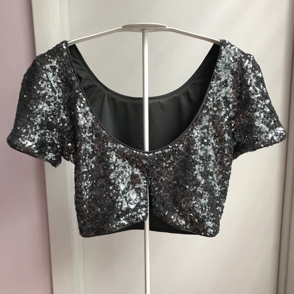 Forever 21 Gray Sequined Crop Top - Picture 2 of 5